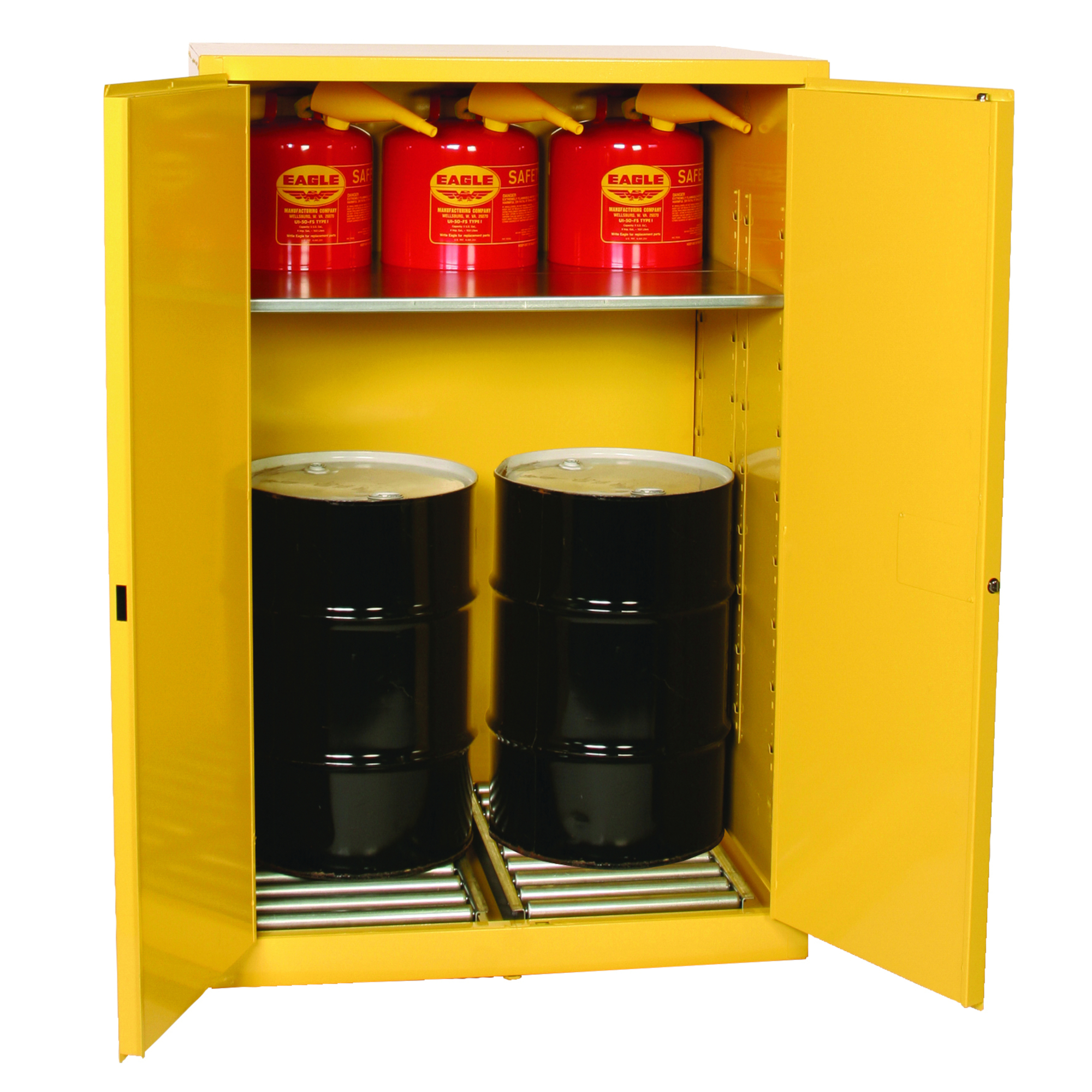 Eagle Haz-Mat Safety Cabinet — 60 Gallon, 2 Drum, Vertical, 1 Shelf, 2 Door, Manual Close, Yellow, Model# HAZ1992X